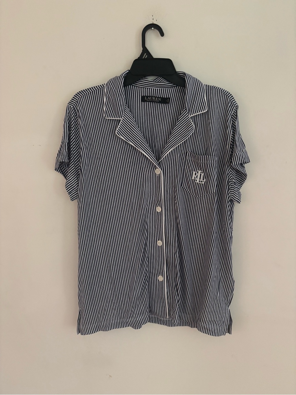 Lauren Ralph Lauren Blue Striped Pajama Top L